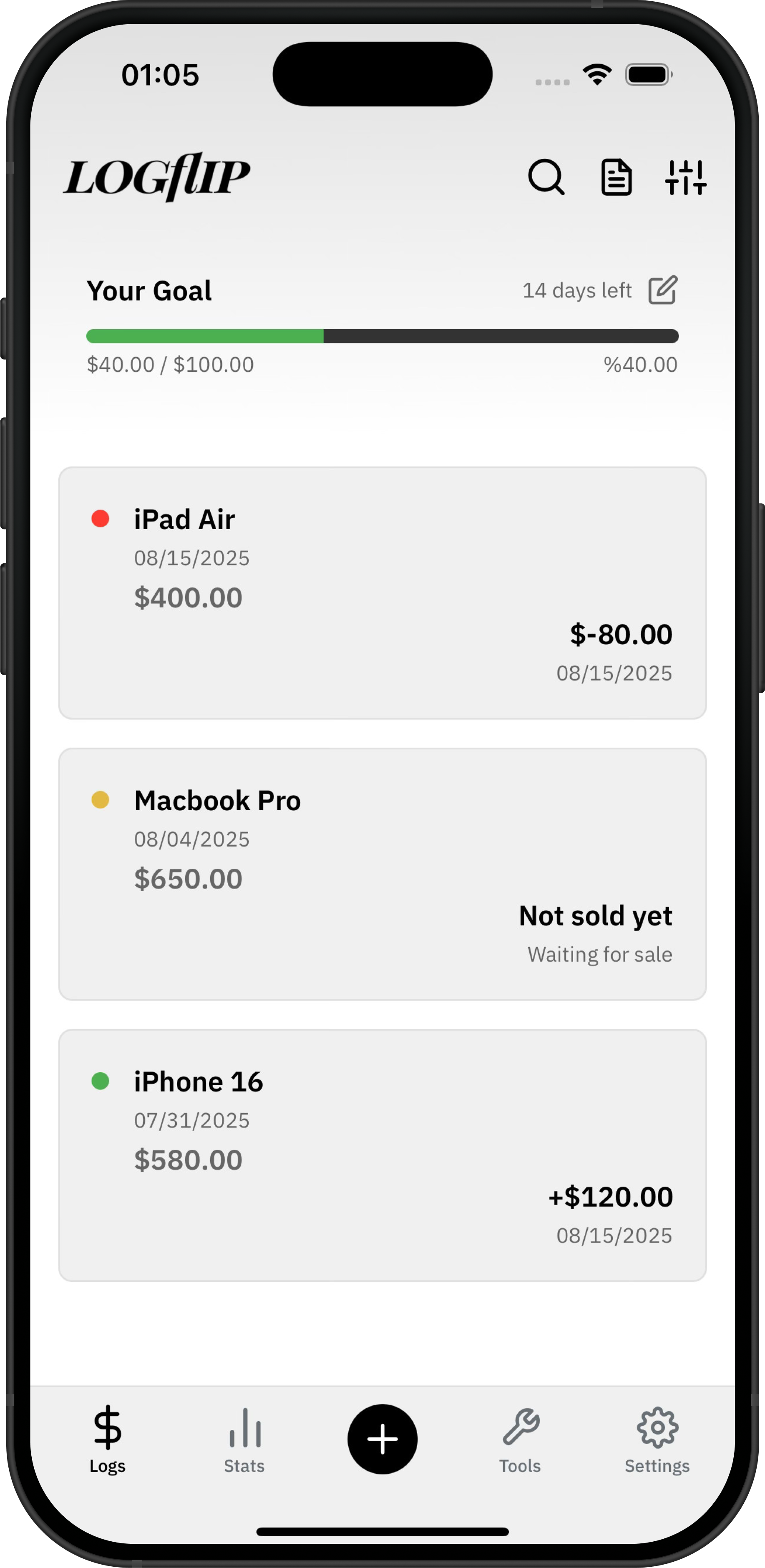 Logflip app screenshot
